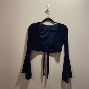 Forever 21 Velvet Cropped Tie Top Blue
